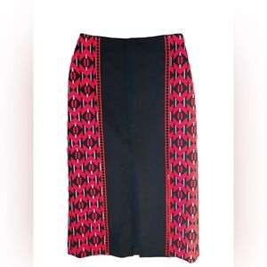 Authentic Fendi Midi Pencil Skirt Size 38 Wool Silk Blend Red Black Block Design